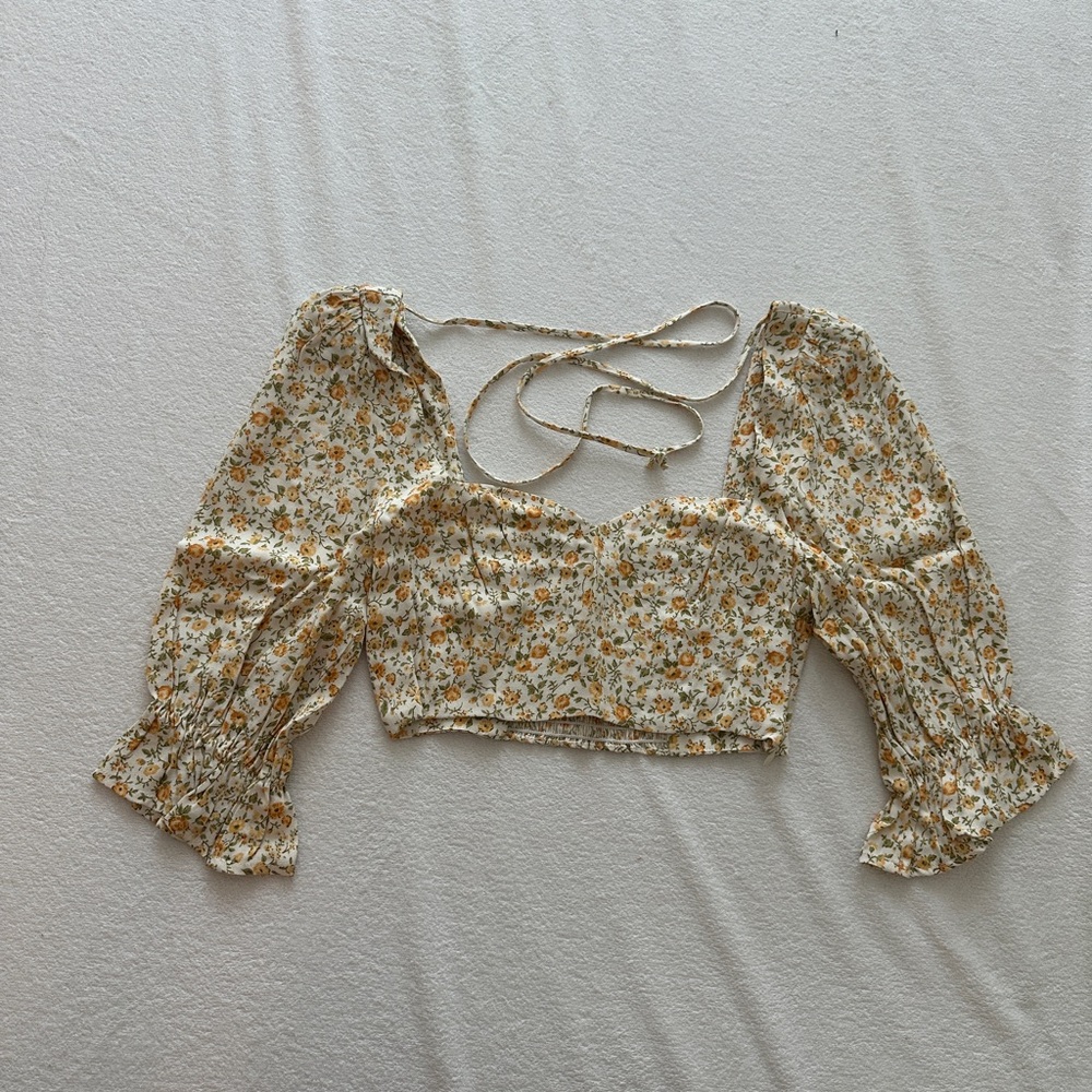 Reformation Floral Puff Sleeve Crop Top